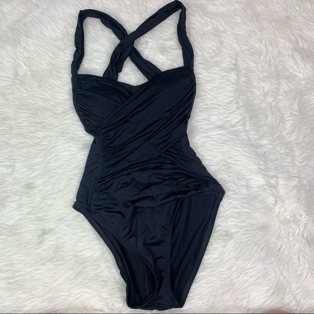 LA BLANCA Island Goddess Black Shaping One Piece Swimsuit